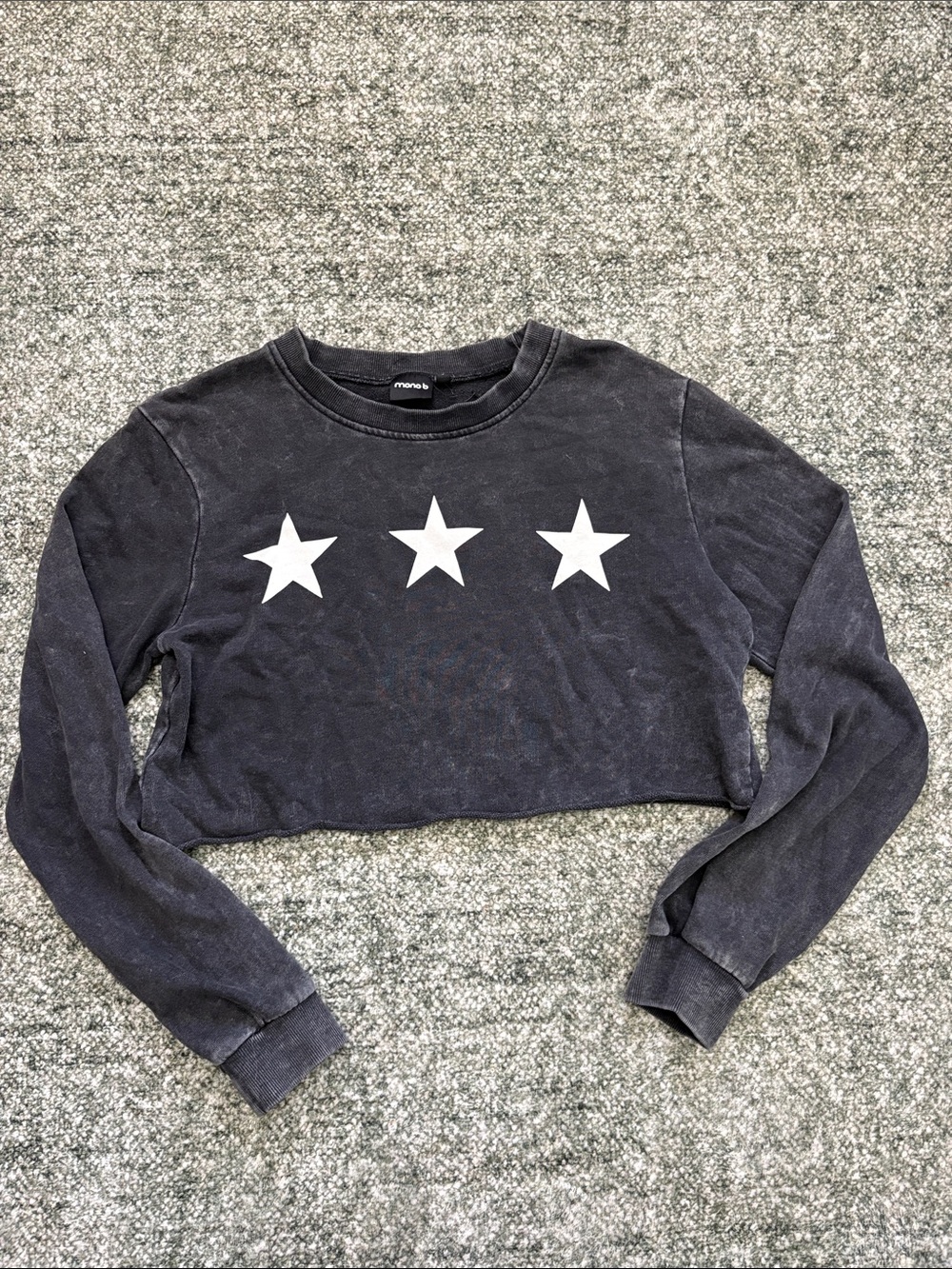 Crop Too Black Star Sweatshirt - Three White Stars
